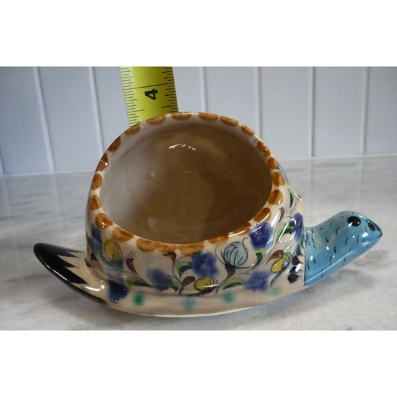 Vtg Tonala Mexico Snail Pottery Hand Painted Signed Planter Sponge Keeper Blue - Picture 15 of 16